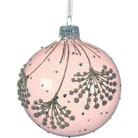 Pallina di natale in vetro rosa con fiori Ø8 cm