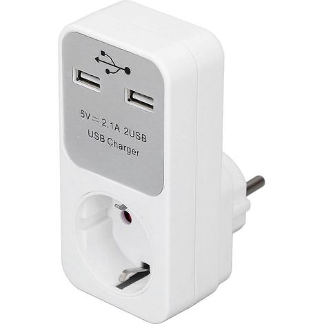 Steckdosenadapter 16A 3680W Ausgangsleistung, elektrischer Steckdosenkonverter mit 2 USB-Anschlüssen