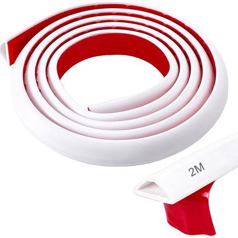 2m Barre de Seuil de Douche Autocollante, Joint Etancheite Douche, Barriere de Douche Anti Débordement Silicone pour Salle de Bains et Cuisine, Entre Zone Humide et Zone Sèche Dans La Cuisine, Blanc (1/5)