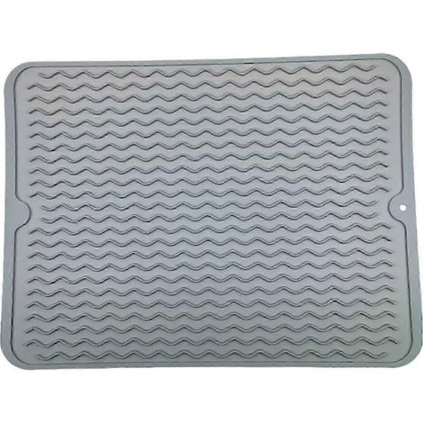 Tapis égouttoir à vaisselle en silicone robuste et facile à nettoyer, protège les surfaces, tapis pour évier, tiroir à vaisselle, plan de travail et évier de cuisine-light grey-S
