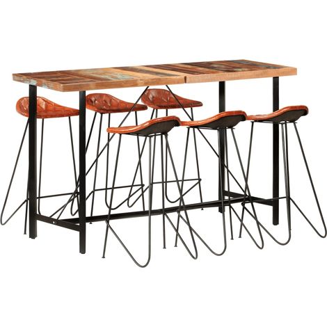 7-tlg. Bar-Set Altholz Massiv und Echtleder