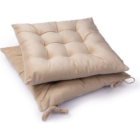 Paco Home Sitzkissen mit Befestigungsbänder 40x40 Stuhlauflage Kissen Stuhlkissen 2er Set Beige 2, 40x40x5cm