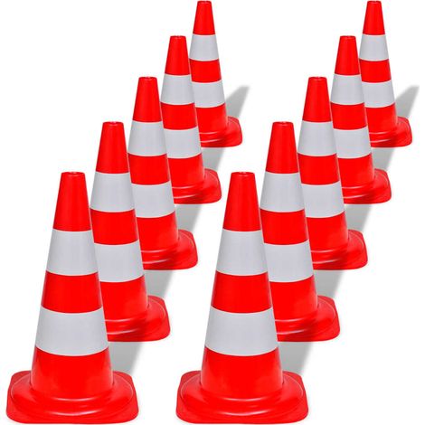 Cônes de signalisation, lot de 10, réfléchissants, rouges et blancs, 50 cm