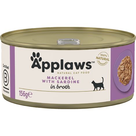 Alimento húmedo premium para gatos adultos Applaws, sabor caballa y sardina en caldo, 156 g. (1/3)