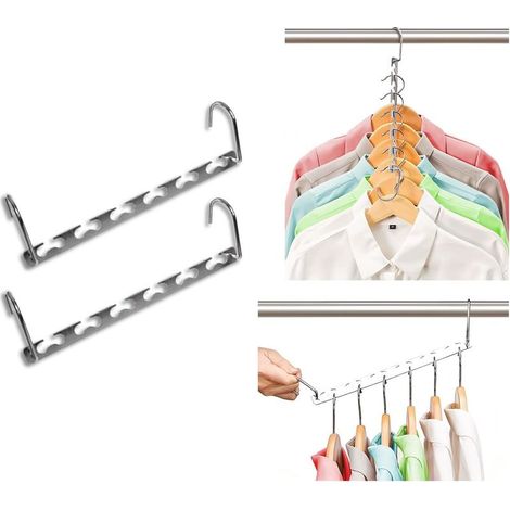 Lot de 2 cintres métalliques gain de place pour armoire, avec 6 fentes - Cintres multifonctionnels (1/5)
