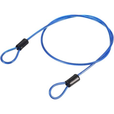 Sicherheitsseil – 1 Stück – Stahl und Kunststoff – Flexible Doppelschlaufe – Für Fahrräder und Gepäck – 2,5 mm x 1 m Blau (1/5)
