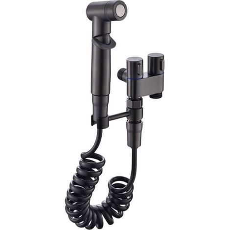 Vanne à double commande, kit de robinet de toilette 1 sur 2, robinet portable à laver, soupape à double commande (noir) (1/4)