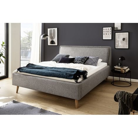 Meise Möbel Stauraumbett Frieda 160x200 cm Bettkasten & Lattenrost Webstoff Grau Holzfuß eichefarbig (1/5)