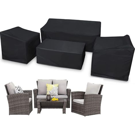 Lot de 4 housses de meubles de jardin en tissu Oxford 420D robuste avec grille d'aération coupe-vent et 2 boucles coupe-vent (1/5)