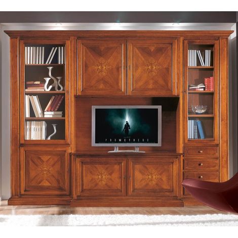 Composizione parete attrezzata classica noce con decori