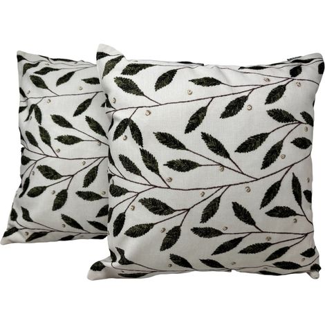 2-er Deko Kissen Set Sofakissen Oliven Blätter 40x40 cm für In- und Outdoor mit Füllung (1/2)