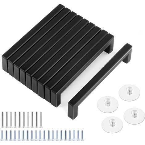 10 Pièces Poignée de Meuble Cuisine Entraxe 96mm, Poignet de Porte Cuisine Meuble avec 30 vis et 4 Poignée Autocollante, Poignée en Acier Inoxydable, Poignées pour Placards, Poignées de Tiroir (1/5)