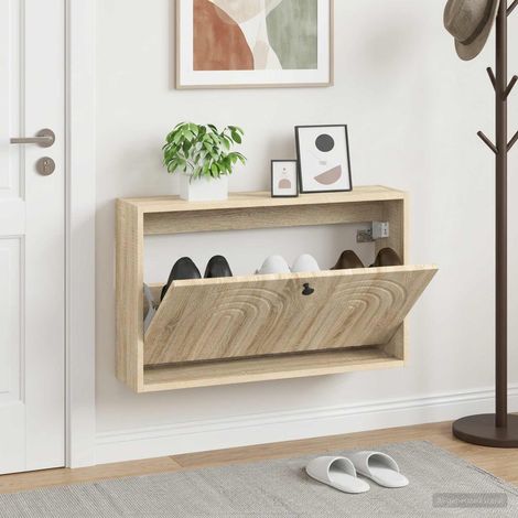 vidaXL Wall-Mounted Shoe Cabinet ALKMAAR 71 x 17 x 43 cm Sonoma Oak (1/5)