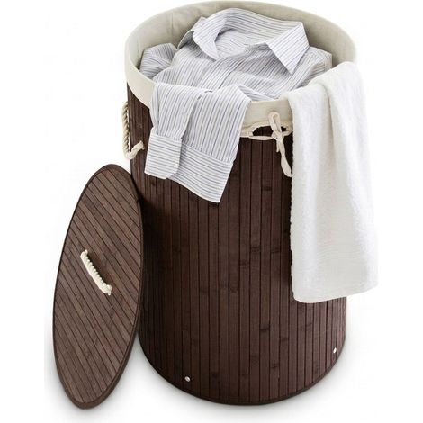 2 cestas de bambú para ropa, plegables con tapa, 70 l, sacos de algodón para la ropa, redondas Ø 41 cm, marrones