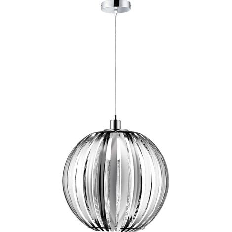 Decken Pendelleuchte mit Kugel Lampenschirm Chrom Design Hängeleuchte, 1x E27, IP20, Durchmesser x Höhe 40 x 150 cm, Wohnzimmer Schlafzimmer