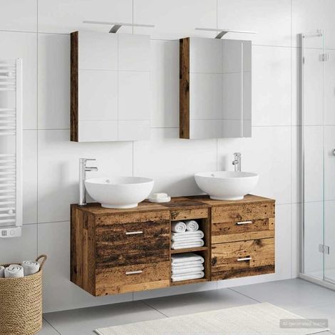 vidaXL Bathroom Furniture Set 5 pcs Old Wood Engineered Wood and Glass (1/5)