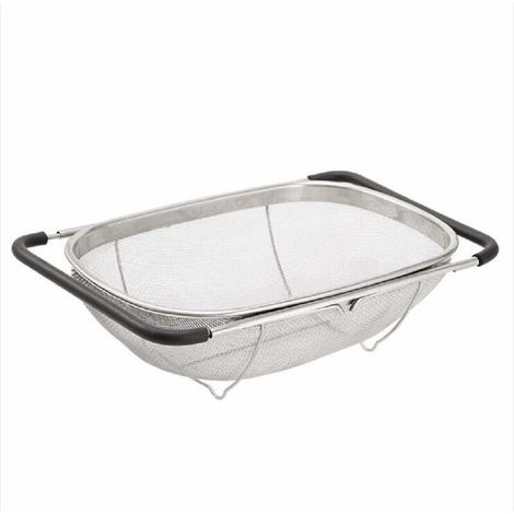 Passoire d'évier extractible en acier inoxydable - Maille fine avec poignée en caoutchouc, compatible avec tous les éviers, grande taille pour les pâtes et les légumes (1/4)