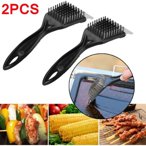 Lot de 2 brosses à barbecue en acier inoxydable, brosse à barbecue en fil d'acier noir, brosse de nettoyage pour barbecue-AquaForge (1/5)