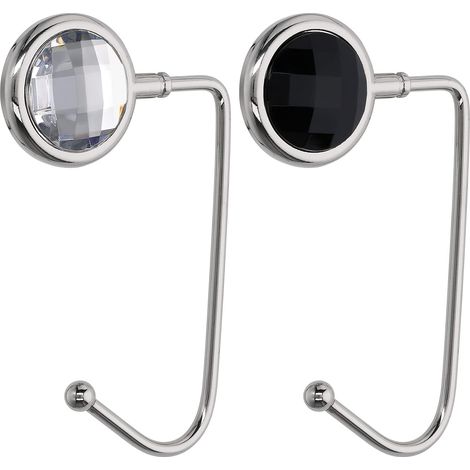 2 ganchos para bolsos - Percha rígida de aluminio y zinc - Soporte para bolsos de mesa y escritorio - Percha para artículos pequeños - Negro, blanco y plateado (1/5)