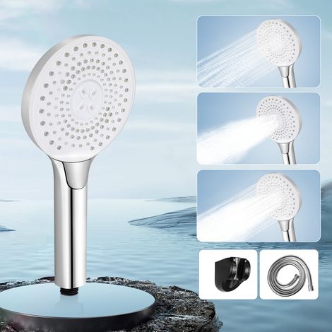Duschkopf Handbrause Nickel Runde,GBLY wassersparend Großdruck erhöhend, miit Taste zur Einstellung des Wasserdurchflusses, energieeffiziente Dusche mit 1,5 m Schlauch Brausehalterung Badezimmer