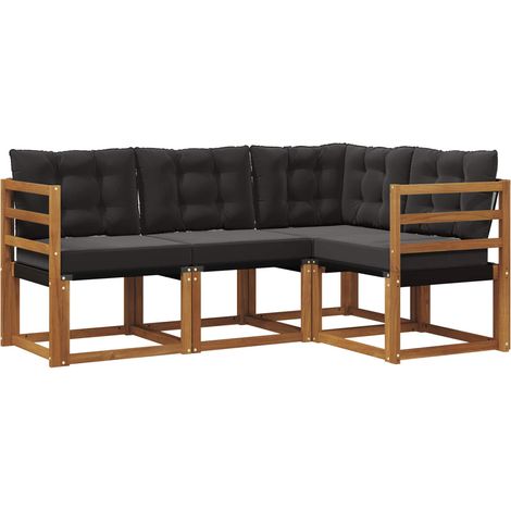 Conjunto de sofás de exterior con cojín 4 pcs Natural y negro vidaXL (1/5)