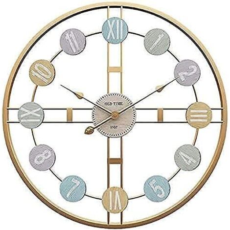 Horloge Murale Ronde Rétro 40cm Horloge Chiffres Romains Métal Décor de Chambre (Or) (1/5)