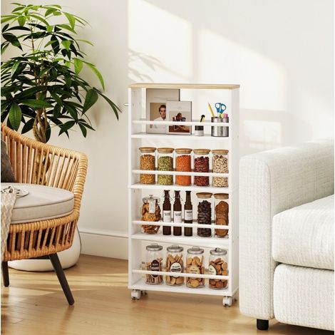 Mueble de almacenaje estrecho con ruedas 45 x 15 x 91 cm, 4 niveles, color natural DESVIAE (1/5)