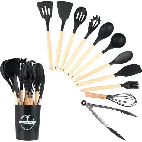 Lot de 12 Ustensiles de Cuisine en Silicone - Résistants à la Chaleur, Antiadhésifs, Faciles à Nettoyer avec Support de Rangement Pratique (1/5)
