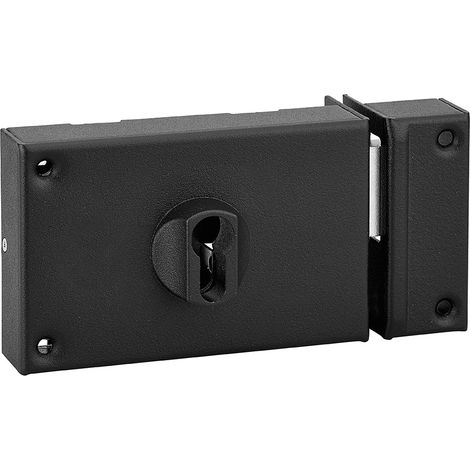 Thirard – Serrure en applique double entrée pour porte de cave – Pêne soudé en acier zingué – Mécanisme 2 tours – Entraxe 70mm – Dimensions 140x88mm – Noir (1/3)