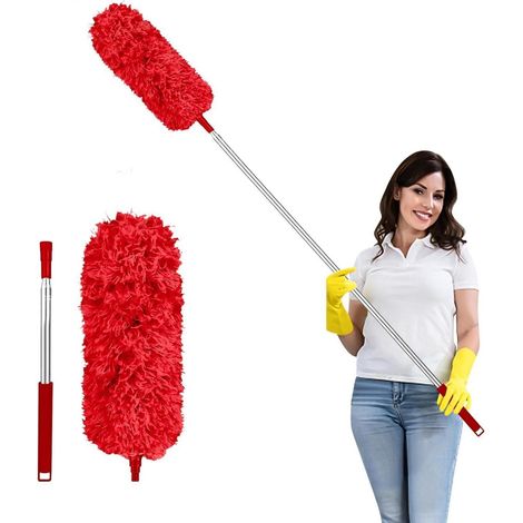Plumeau télescopique lavable rouge, 237 cm, pour plafonds hauts et ventilateurs (1/5)
