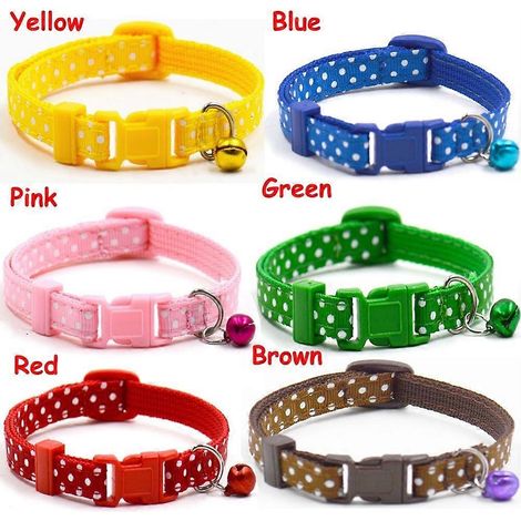 Collar para mascotas con lunares, collar pequeño para gatos y perros con cascabel verde (1/5)