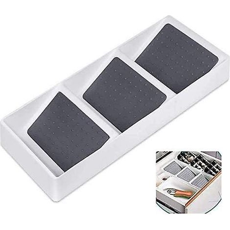 Tiroir à épices avec 3 compartiments antidérapants, rangement pour épices en PP, étagère à épices, 38,2 x 14,7 x 5 cm (gris) (1/5)