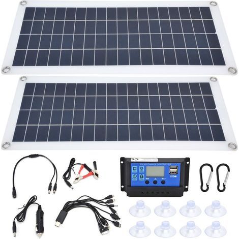 2x10W Solarmodul-Set mit 30A-Regler, 5V USB-Photovoltaikmodul zum Notladen von Booten und Wohnmobilen (1/5)