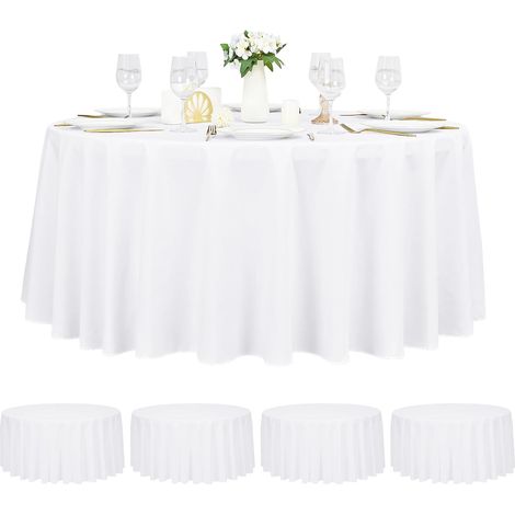 Lot de 4 Nappes Rondes Blanches 229 cm, Nappe Ronde en Polyester Lavable et Résistante aux Taches pour Mariage, Banquet, Restaurant, Buffet et Fête (1/5)