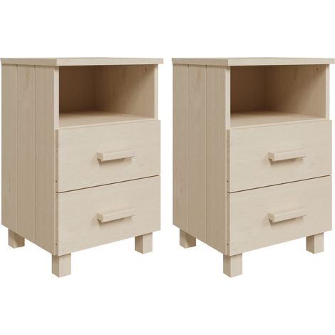 Conjunto de 2 mesitas de noche con cajones y compartimento abierto 40 x 35 x 62cm madera maciza MDF color marrón miel DEC036007