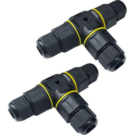 2Pcs Premium Boîtes de Jonction T-Forme 4~9mm (Noir, PA66), 3 Broches Connecteur de Câble, Connecteur Étanche IP68, Connecteurs Boîtier Électrique Extérieur (1/5)
