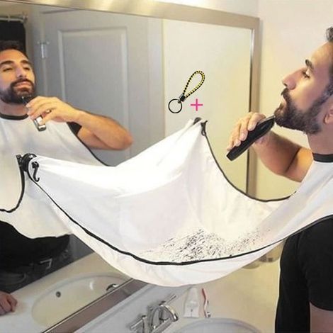 Bavoir à Barbe Tablier à Barbe Innovation Rasage Tablier ramasse-Poils pour Un Rasage Facile (Blanc)-Ywey (1/5)