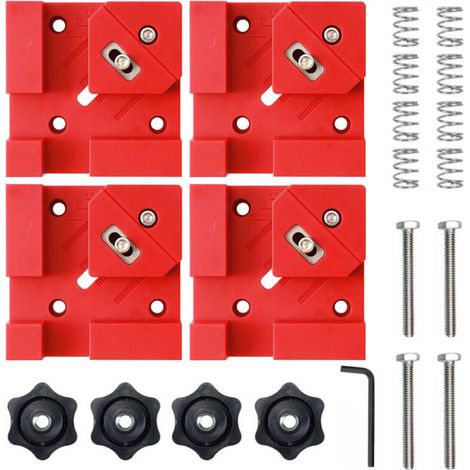 Set mit 4 multifunktionalen 90-Grad-Klemmen, geeignet für Holzbearbeitung und Montage von Befestigungselementen im Schrankbau, Möbelmontage (Rot) (1/4)