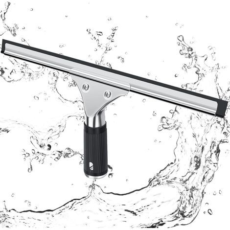 Raclette à vitre Professionnelle, Raclette Vitre en Acier Inoxydable avec Lame de 30 cm, pour Nettoyer et Sécher Le Verre, Le Carrelage, Les Fenêtres, pour éliminer Toute Trace D’Eau (Noir) (1/5)