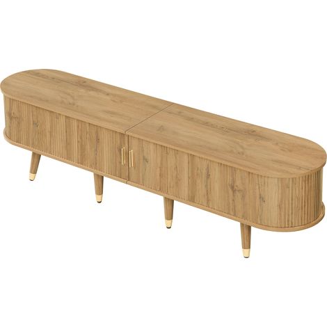 Mueble TV de MDF con puertas correderas, 175 x 38 x 45 cm, acabado madera (1/5)