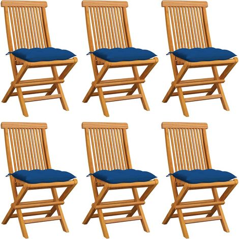 vidaXL Sillas plegables con cojines azules, 6 unidades, madera maciza de teca. (1/5)