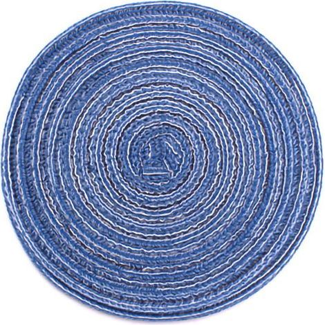 runde blaue Tischkissen, Set aus geflochtenen Korbuntersetzern, wärmeisolierend, 36 cm Durchmesser, Esszimmerdekoration (1/5)