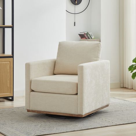 Fauteuil d’appoint pivotant rembourré à quatre faces, fauteuil confortable, fauteuil club et fauteuil lounge 360° avec accoudoirs pour salon, chambre, appartement et chambre d’enfant, beige