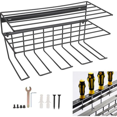 Support mural suspendu pour outils électriques, support de perceuse, support robuste pour perceuses sans fil - support mural pouvant accueillir plusieurs outils. (1/5)
