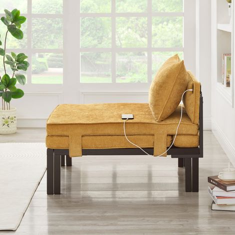 Canapé lit pliable 2-en-1 avec fonction sommeil et ports USB/Type-C, chaise longue extensible avec coussin, lit d'appoint gain de place pour salon, chambre, bureau, balcon, mezzanine, petit appartemen (1/5)