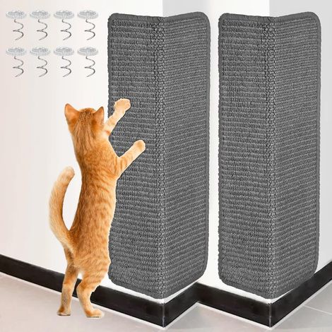 2er-Set Katzenkratzmatten, 50 x 25 cm, Sisal, schützt Teppiche und Sofas, mit Klettverschluss und doppelseitigem Klebeband, Grau