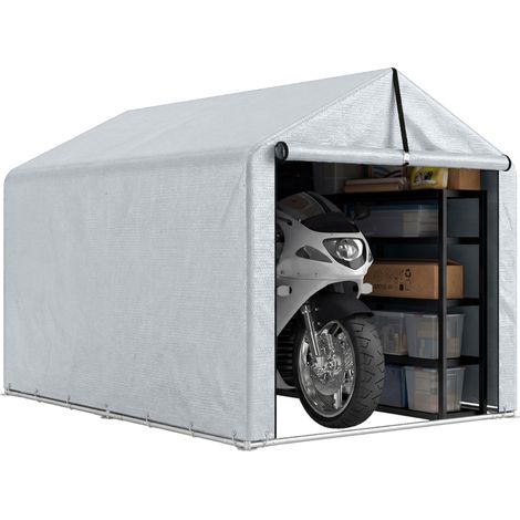 Tente de Jardin Extérieure pour Outils et Vélos, avec Cadre en Acier Galvanisé, Porte Enroulable, Gris