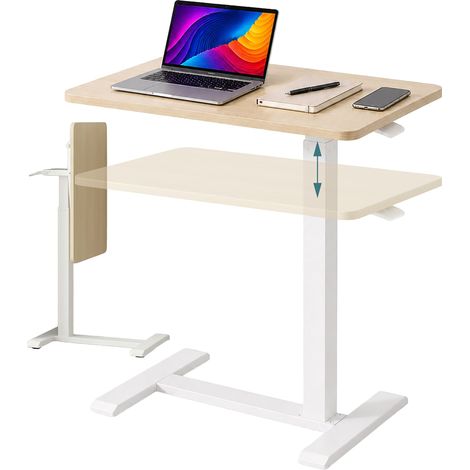 Relaxdays standing desk, 66–100.5 cm, concealed castors, foldable C-shaped laptop table, white/natural