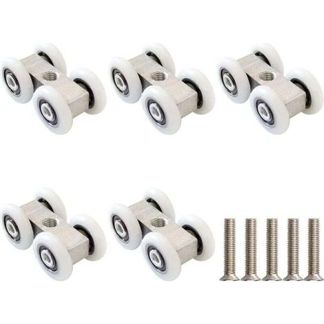 Galets pour portes coulissantes, jeu de 5 galets pour portes coulissantes, galets pour portes coulissantes, roulements à billes pour rail de 20 mm, 4 galets, galet 42 x 21,5 mm