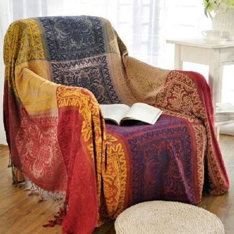Grand Plaid et Couvre-lit en Coton, Jeté de Canapé Dessus de Lit Naturel, Couverture Simple (Rouge, 150 190cm) (1/5)